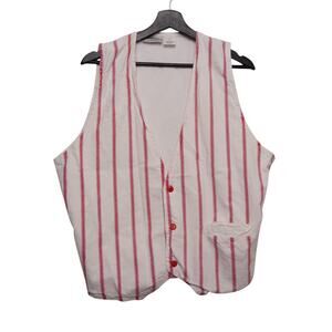 Santana Ltd. Red White Striped Vest 100% Cotton Adjustable Back Men's Large